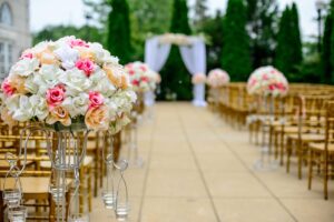 wedding, aisle, flower arrangement, bloom, blossom, beautiful flowers, nature, bouquet, flower wallpaper, celebration, chairs, decoration, flora, flowers, roses, flower background, event, wedding photography, wedding preparations